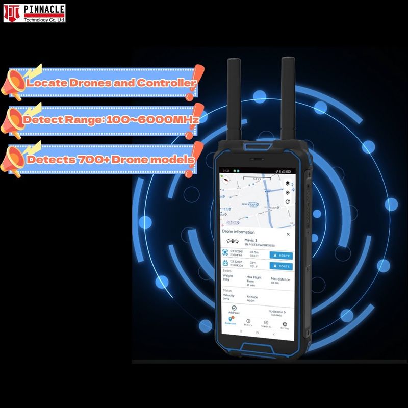 হ্যান্ডহেল্ড ড্রোন ডিটেক্টর এবং অবস্থান 100-6000MHz Dji Fpv Autel 1-2km সিগন্যাল ডিটেক্টর